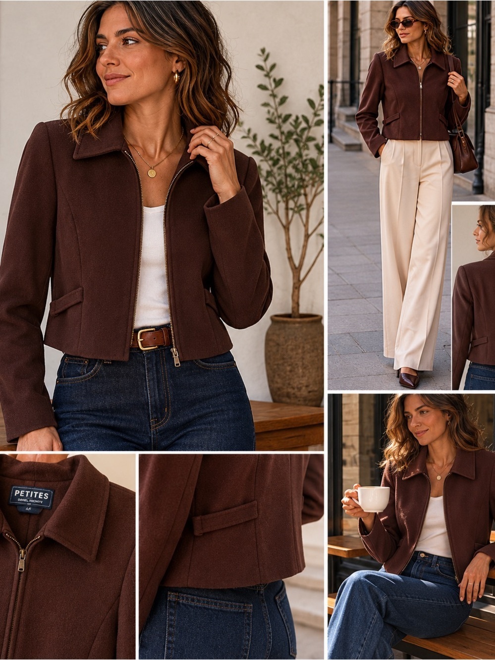 Daniel Hechter Vintage Dark Brown Wool Women's Blazer Size 4P Minimalist Winter
